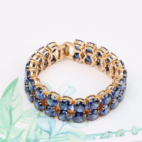 "Double Row Blue Stone Rose Gold Bracelet with Bold Glam Look, XPBL0823 - Picture 4 of 12